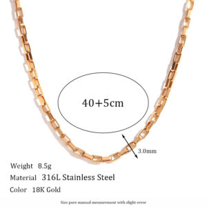 3mm long box chain-gold necklace -40cm +5cm