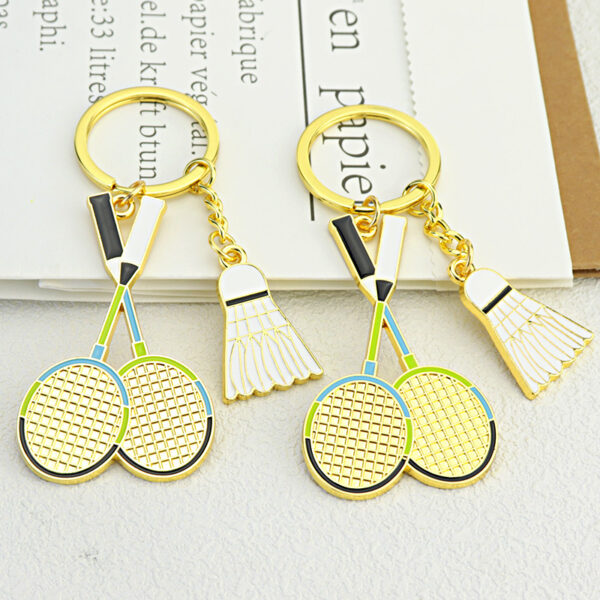 Wholesale Golden Cute Mini Badminton Metal Keychain