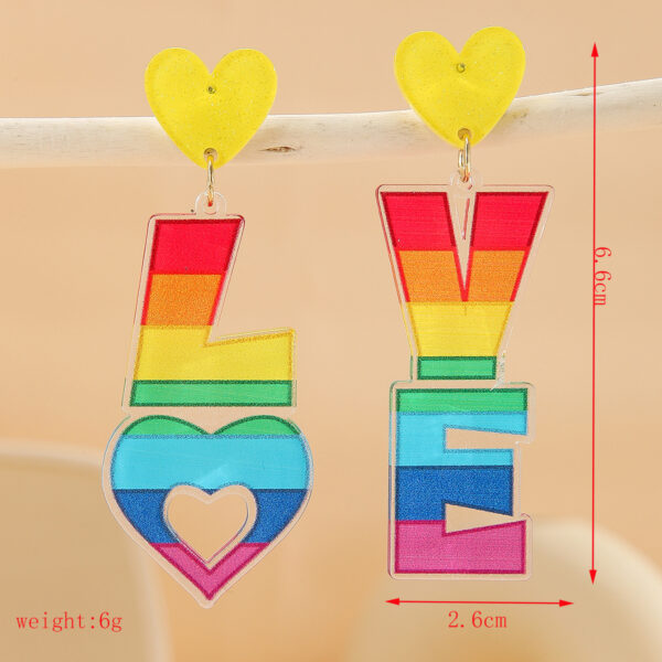 Wholesale Rainbow letter acrylic printed asymmetrical earrings