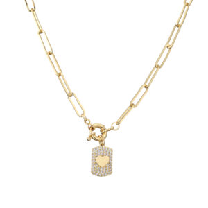 Golden white diamond love necklace