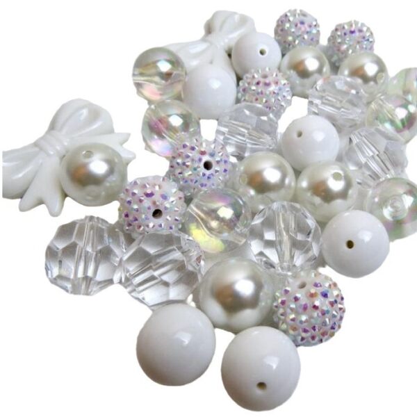 Wholesale 50pcs White with 20MM Acrylic Beads DIY Bow Mixed Beaded Loose Beads Combination