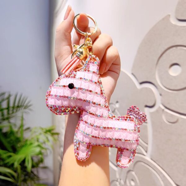 Wholesale Cute grid diamond studded horse Rhinestone Keychain