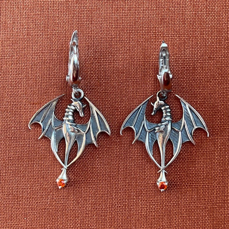 Wholesale Retro Totem Flying agon Inlaid Red Gemstone Pendant Earrings