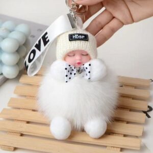 White / Real fox fur 8cm hair balls