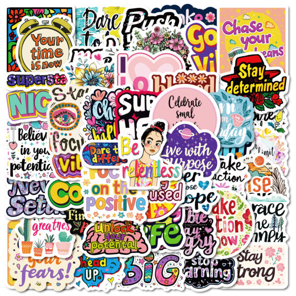 Wholesale 50pcs Colorful Inspirational English Waterproof Vinyl Stickers