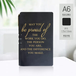 A6 size black pen holder with gold foil stamping (notebook + pen)