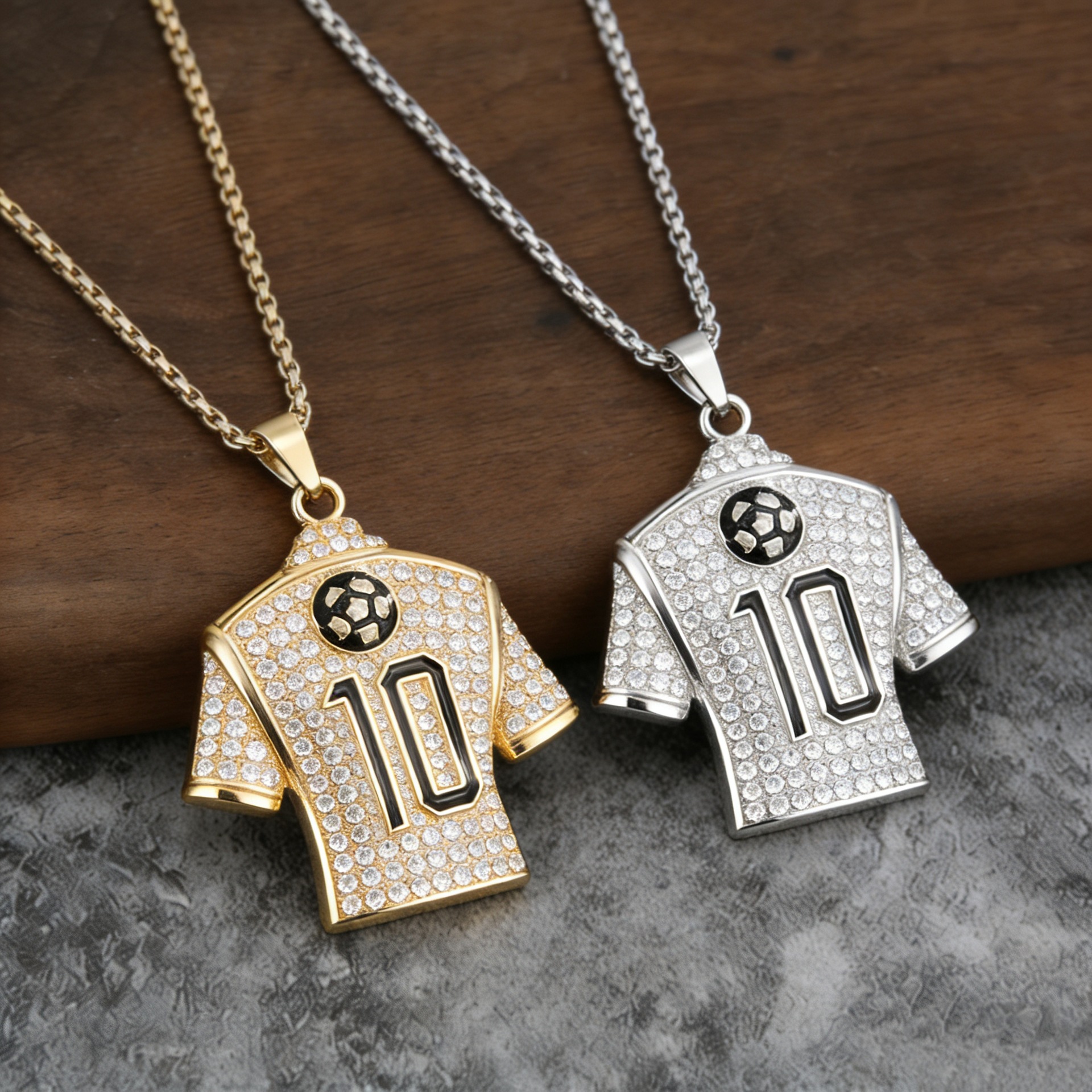 Wholesale personalized trendy football No. 10 jersey World C gold-plated necklace