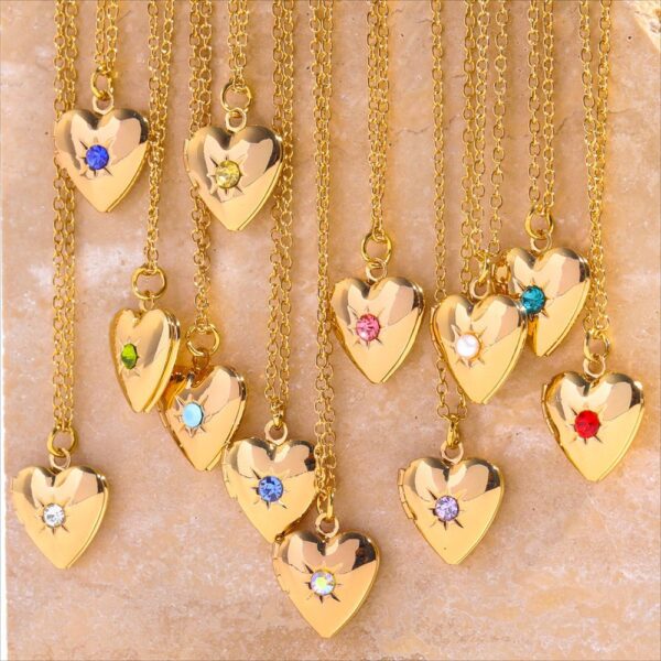 Wholesale December Birthday Stone Heart Opening And Closing Album Necklace Mother's Day