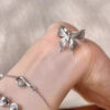 Wholesale Brushed silver butterfly opening adjustable ring