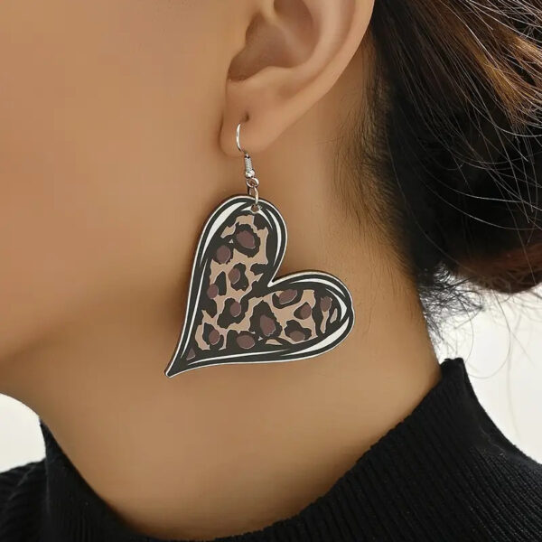 Wholesale Mother's Day Leopard Print Love Double-Sided Wooden Earrings
