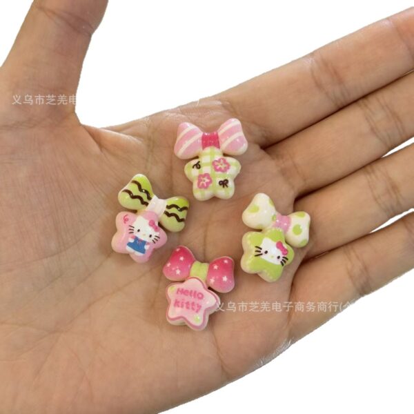 Wholesale 10pcs relief pink green cartoon cat bow star string acrylic beads