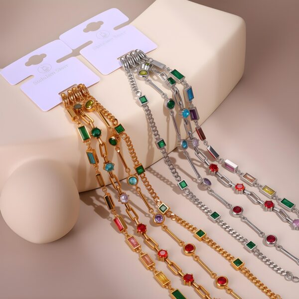 Wholesale Colorful Zircon Exquisite Stainless Steel Bracelet Light Luxury Jewelry