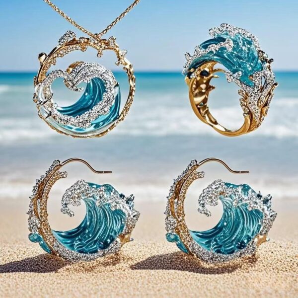 Wholesale Wave Necklace Set Creative Wave Shape Ring Earrings