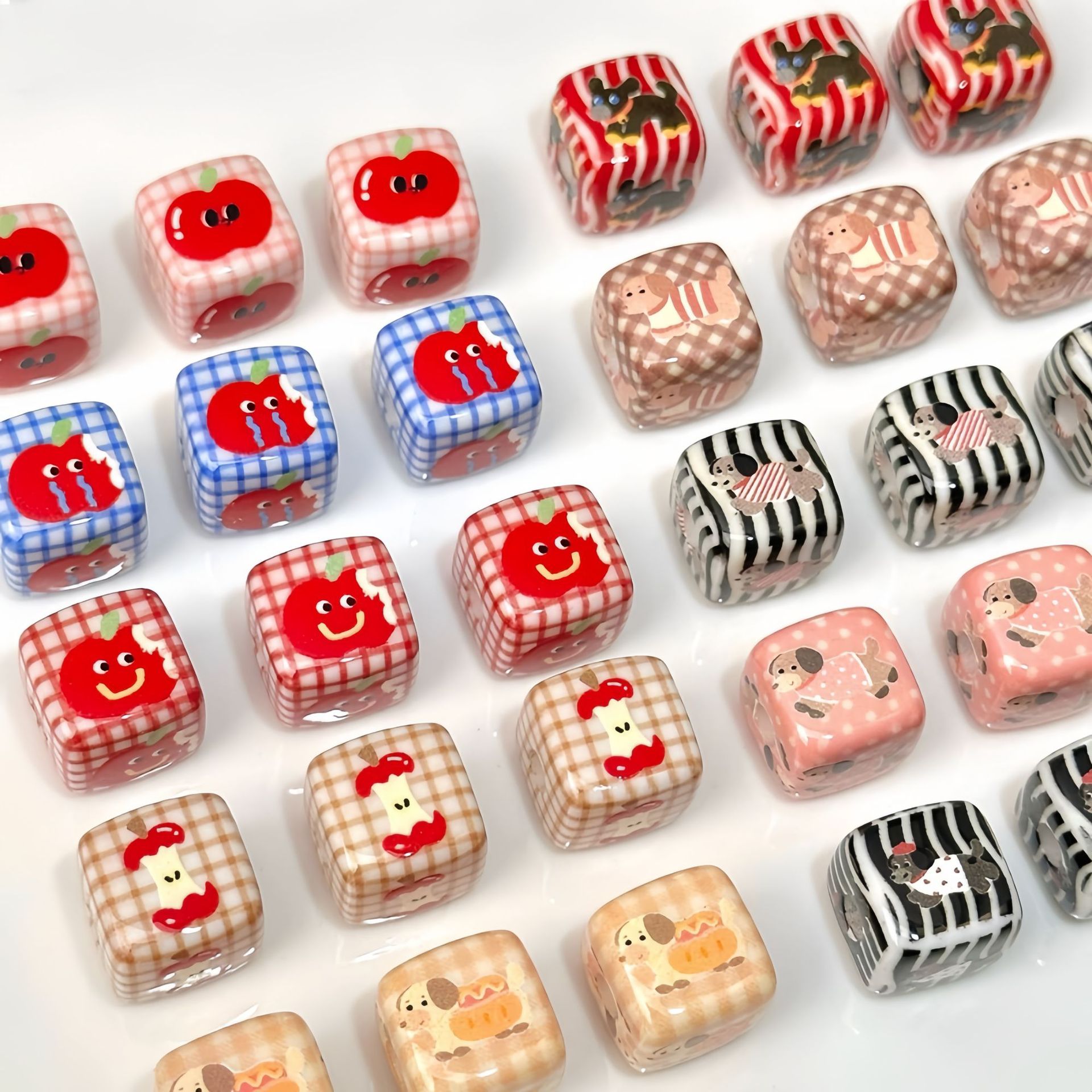 Wholesale Acrylic Cute Cartoon Ppy Apple Square Beaded DIY Handmade Beade