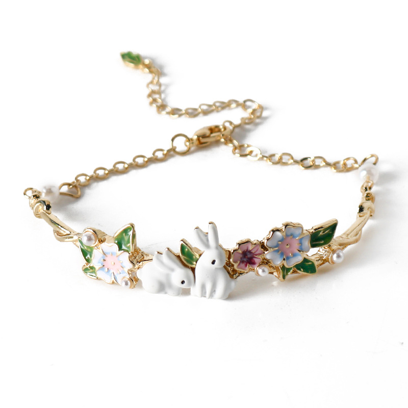 Wholesale Forest Rabbit Flower Cute Animal Pearl Bracelet