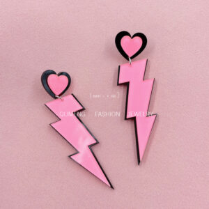 Wholesale Valentine's Day Pink Lightning Love Acrylic Earrings