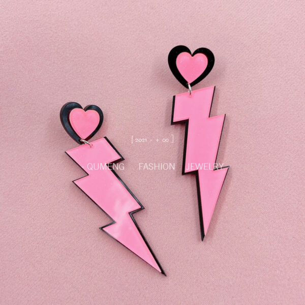 Wholesale Valentine's Day Pink Lightning Love Acrylic Earrings