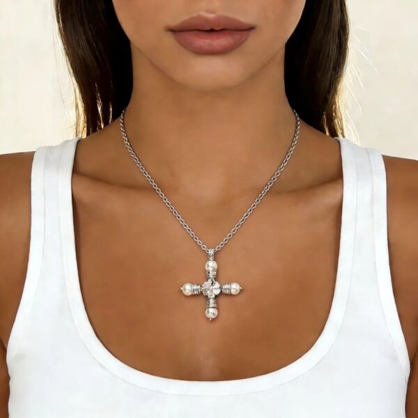 Wholesale Golden pearl zircon cross Baroque style necklace