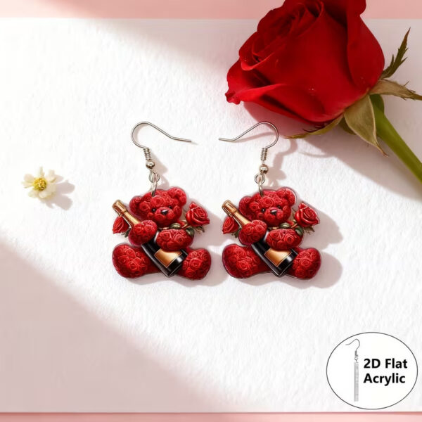 Wholesale Red Rose Bear Acrylic Earrings
