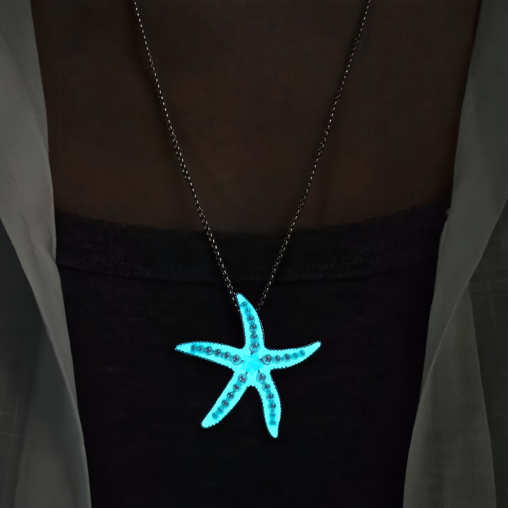 Wholesale Holiday style metal luminous starfish necklace