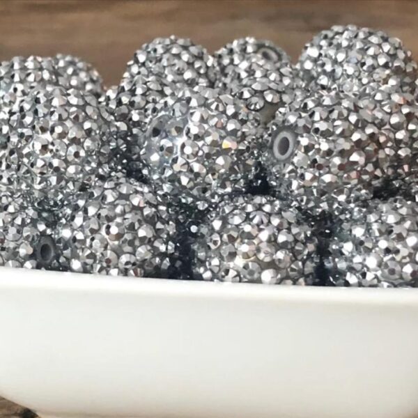 Wholesale 5pcs 20MM Resin Electroplated Silver Diamond Ball Beads