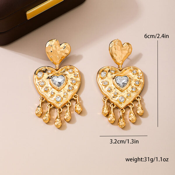 Wholesale Valentine's Day heart-shaped tassel diamond earrings