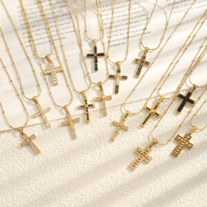 Wholesale Diamond studded cross chain stainless steel necklace