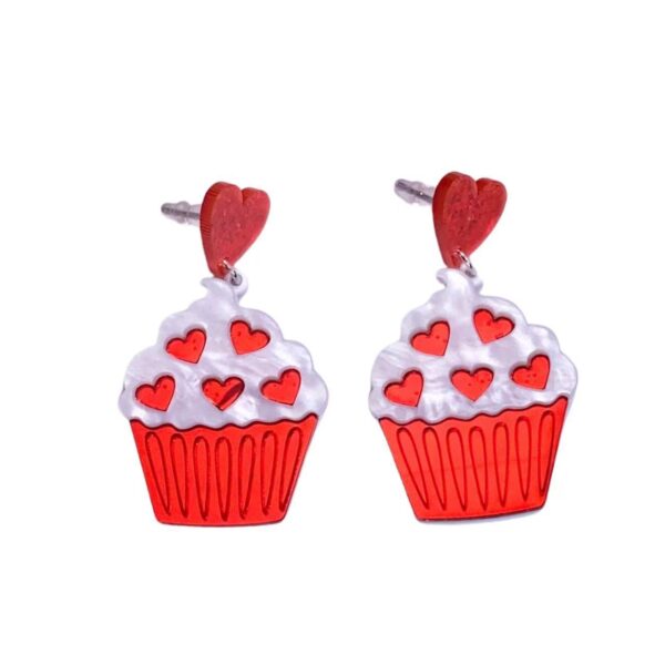 Wholesale Cake Blingbling Heart Earrings Acrylic Splicing Red Peach Heart Mirror Earrings