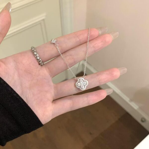 Wholesale Sparkling Four Leaf Clover Zircon Titanium Steel Necklace