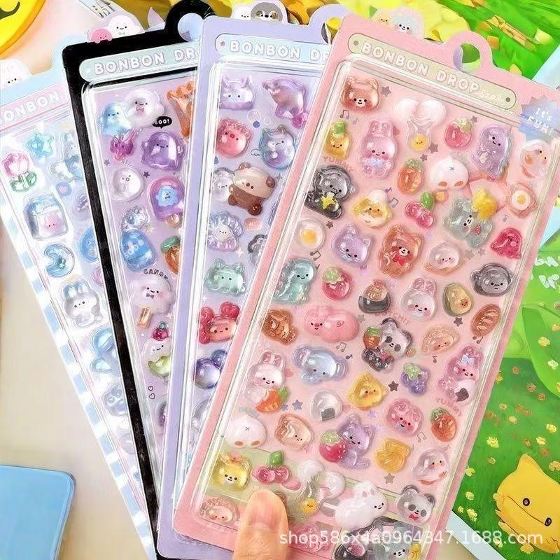 Wholesale 3D Embossed Stickers Cartoon Stereo Hollow Crystal Diamond Chilen's Decorative Stickers Cute Girl Japanese Style