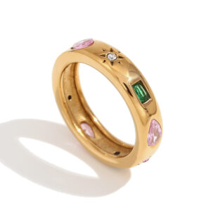 Rectangular water drop geometric zircon ring-gold color diamond / No. 7