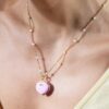 Wholesale Pink gold opening and closing box pentagram heart-shaped necklace