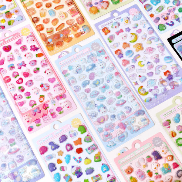 Wholesale Creative Stereo Relief Stickers for Kidsren, Fun Crystal Bubble Stickers, Cute 3D Cartoon Decorative Stickers, Gift