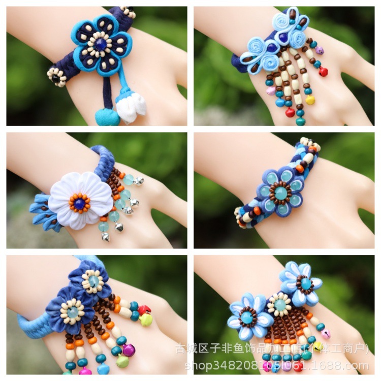 Wholesale Ethnic Style Lijiang Dali Bai Tie-dye Hand-sewn Fabric Blue Dyed Blue Cloth Bracelet Jewelry Mi