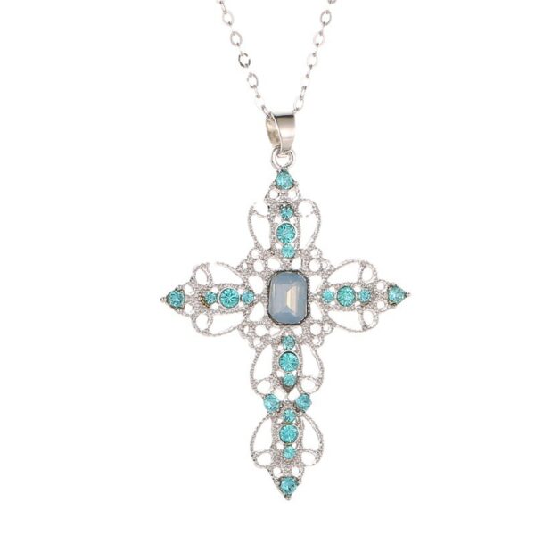 Wholesale Bohemian style hollowed out diamond studded cross necklace