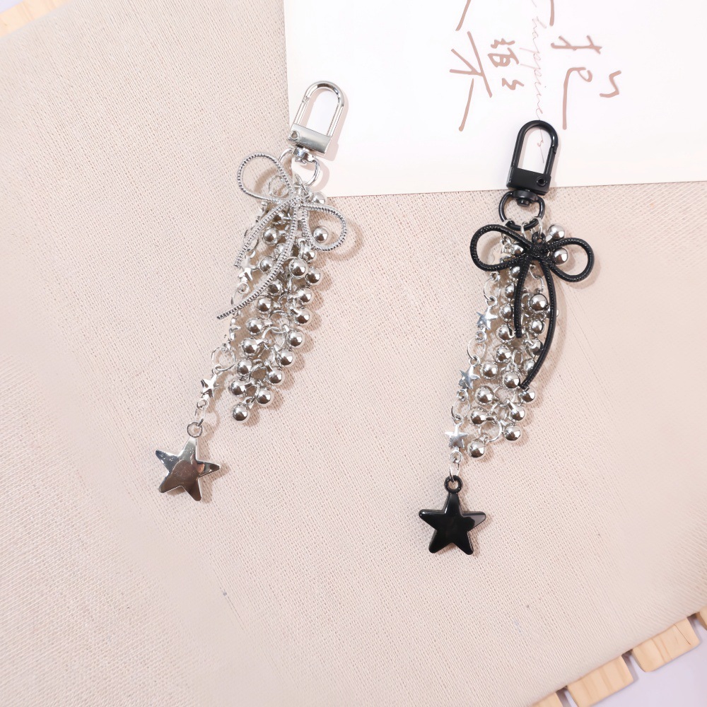 Wholesale Bow five inted star tassel metal keychain