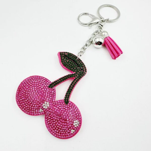 Wholesale cherry rhinestone flannel keychain package pendant keychain