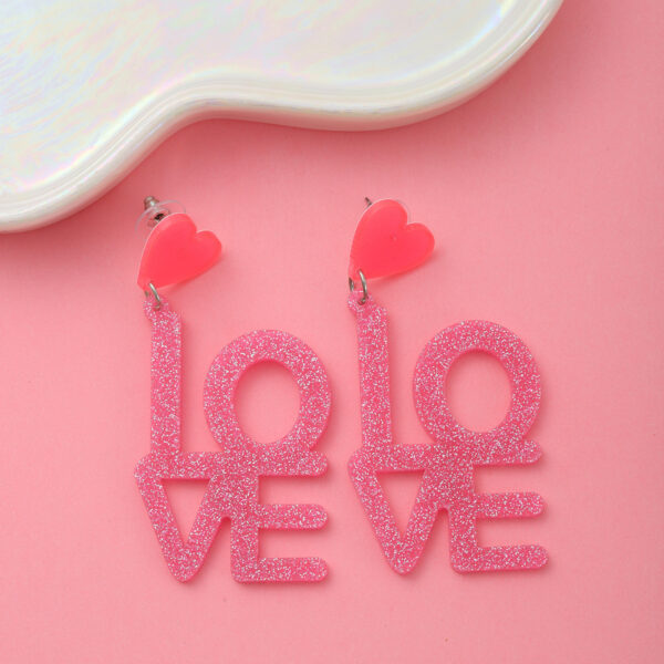 Wholesale Valentine's Day Pink Sequined LOVE acrylic earrings romantic personalized earrings