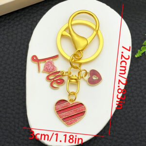 Er1284-drip oil red sprinkled gold zinc alloy valentine's day love 8-character keychain-11.55g [1 piece]