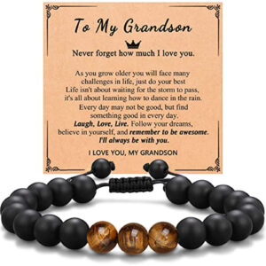 Grandson card + tiger eye black matte bracelet