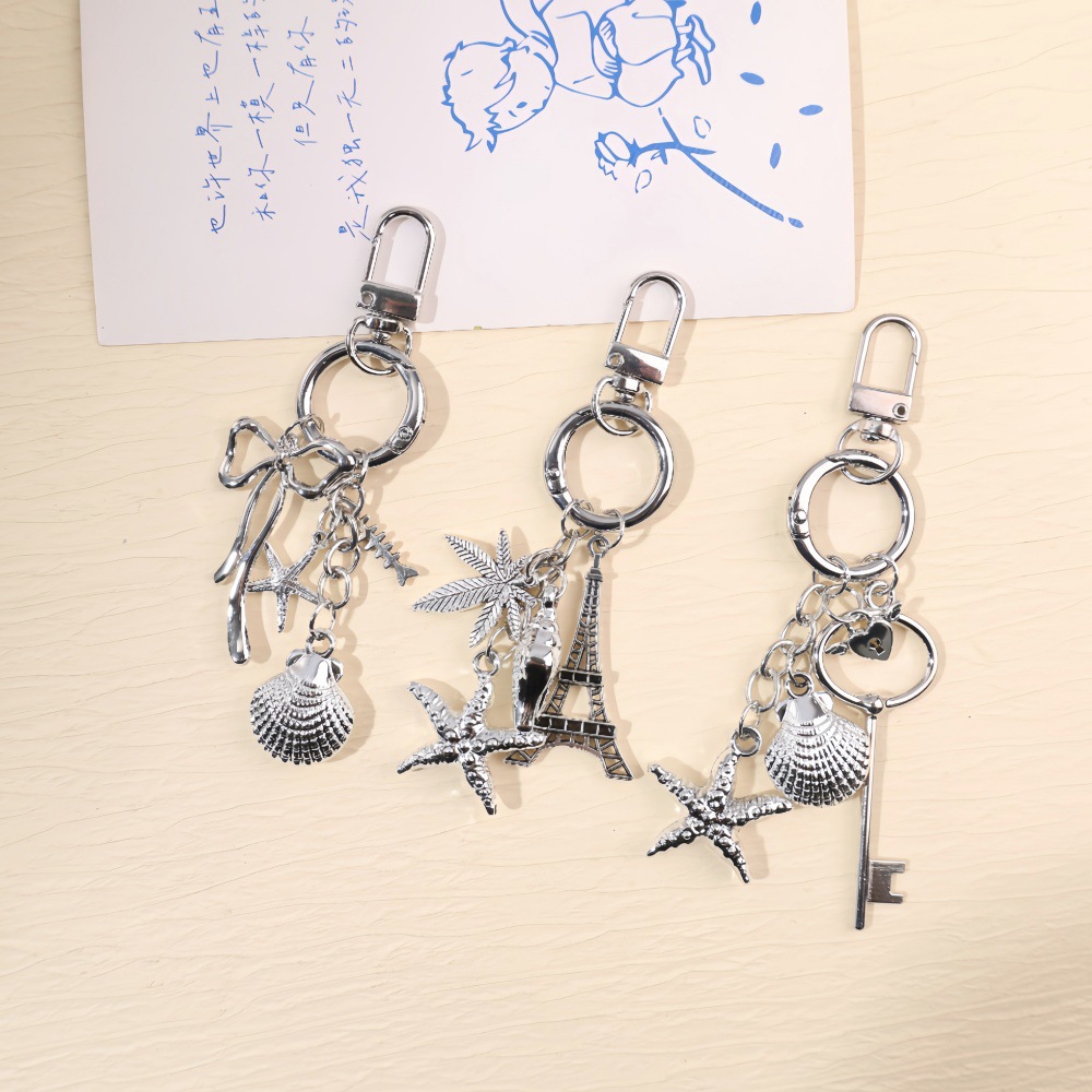 Wholesale Creative Ocean Beach Tower Shell Metal Keychain