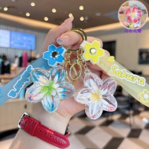 Wholesale Acrylic Liquid Sand Plumeria Keychain