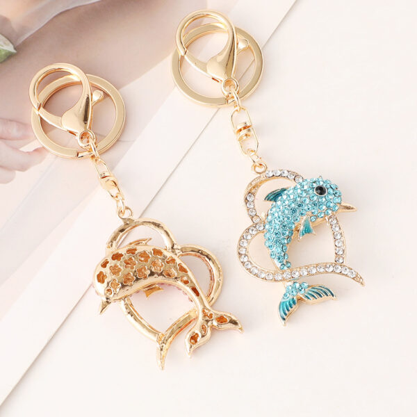 Wholesale Creative Ocean Diamond studded Love Dolphin Metal Keychain