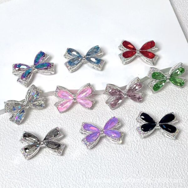 Wholesale Alloy Multicolor Crystal Bowknot Straight Hole Loose Beads