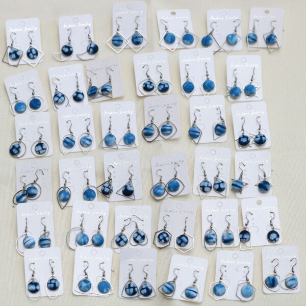 Wholesale Yunnan Dali Ethnic Style Earrings Tie-Dye Blue Dye Batik Hand-Woven Fabric Buckle Earrings Earrings