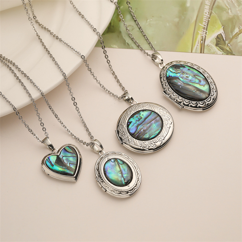 Wholesale Sier Round Natural Abalone Shell Pendant Necklace