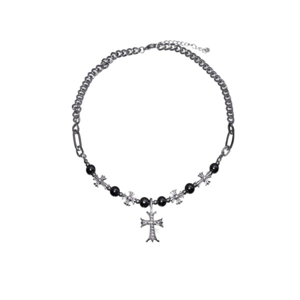 Wholesale Cross Black Gallstone Bead studded Diamond Necklace