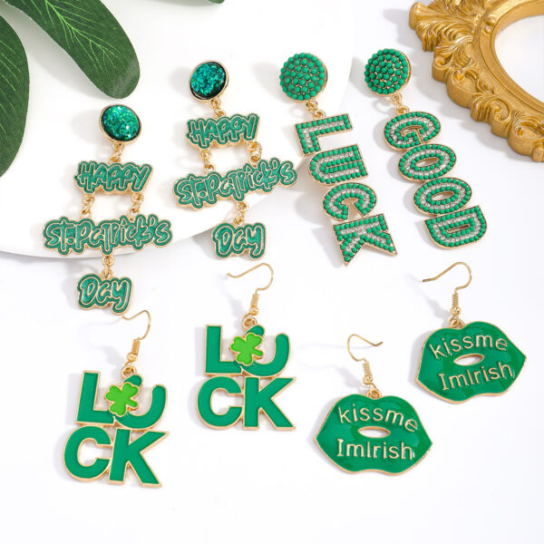 Wholesale St. Patrick's Day Green Letter Earrings