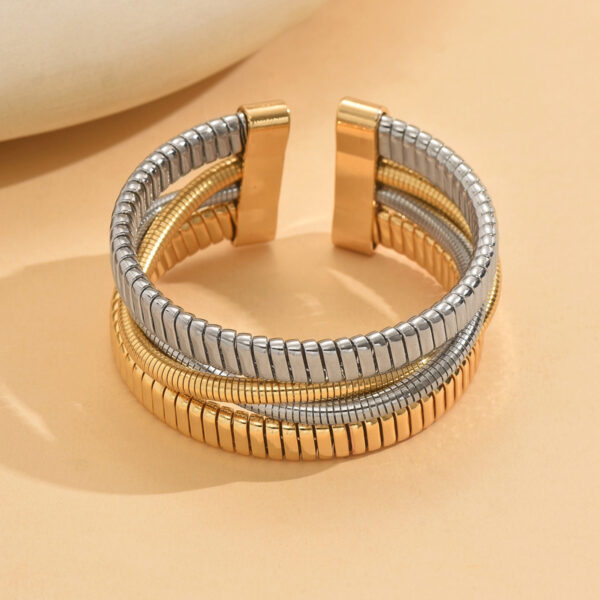 Wholesale Metal Punk Style Elastic Bracelet Vertical Stripes Ring Bracelet Hip-Hop Spiral
