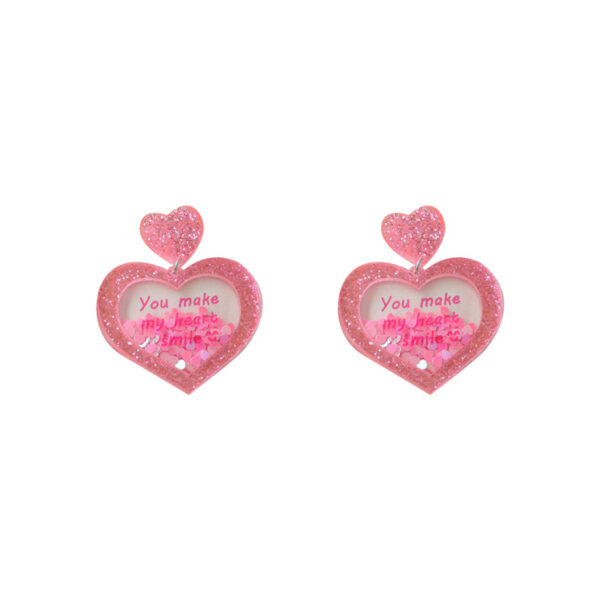Wholesale Valentine's Day Love Earrings Acrylic Stereo Sequins quicksand Peach Heart Earrings